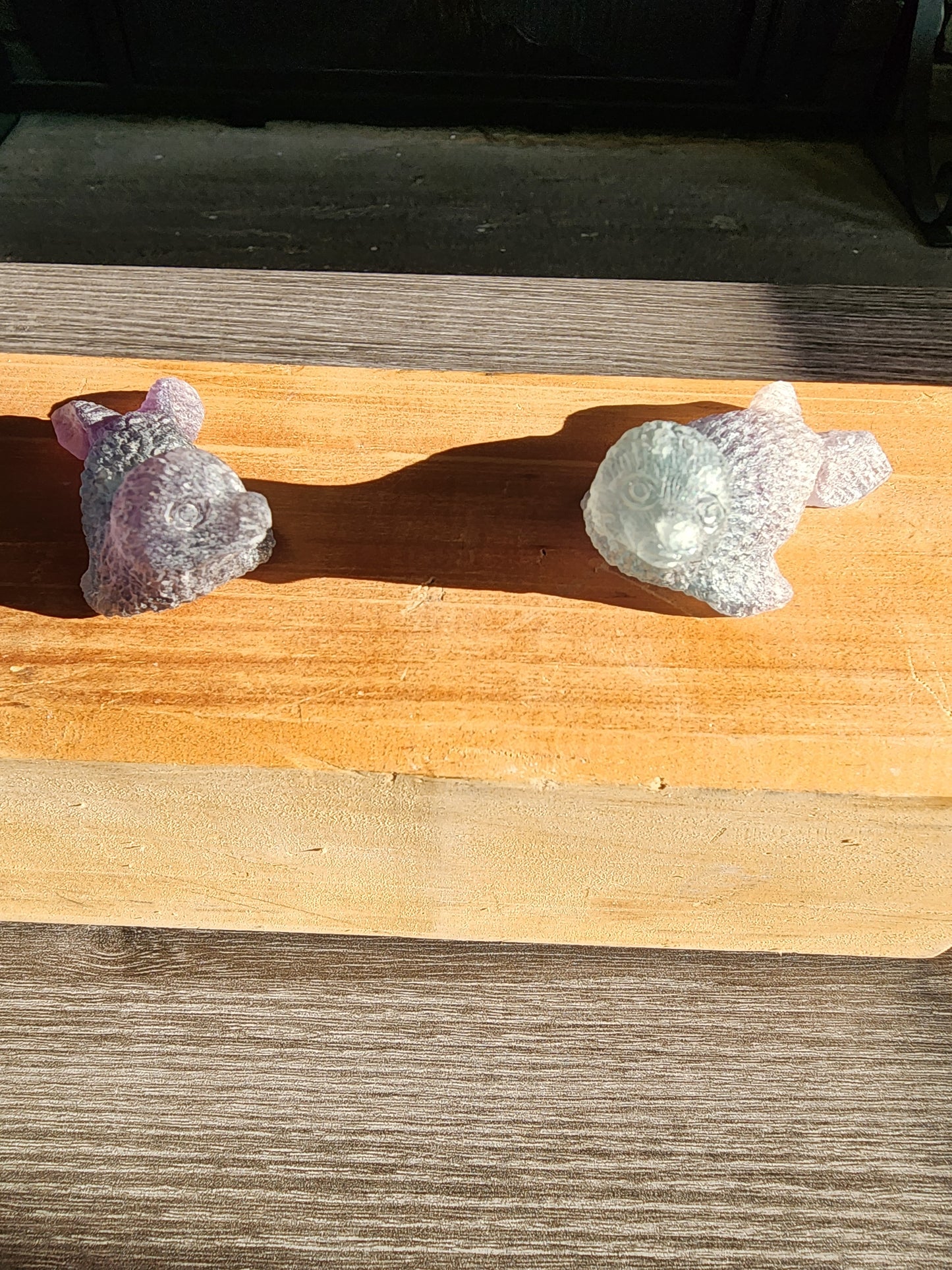 Flourite animal carvings