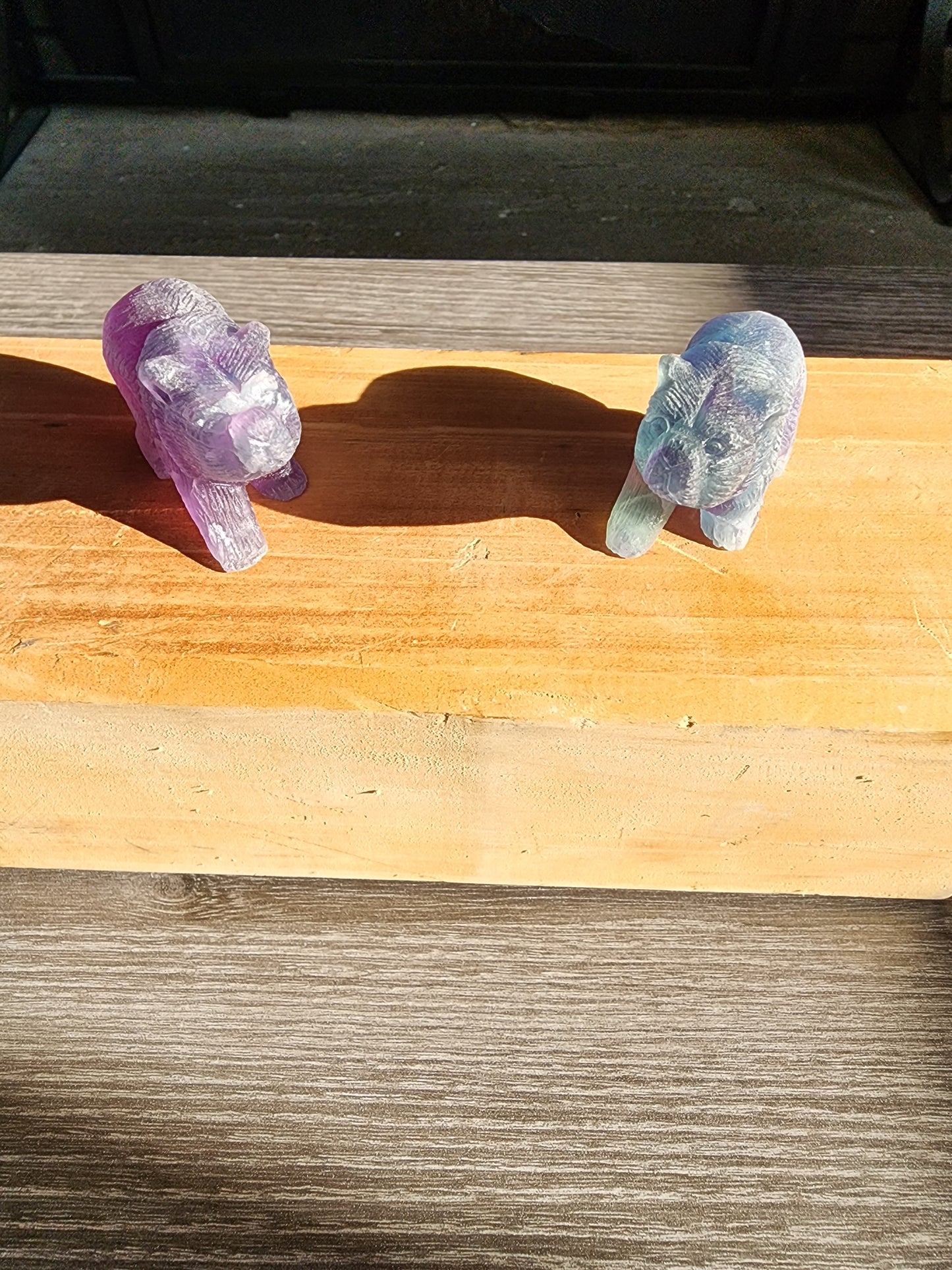 Flourite animal carvings