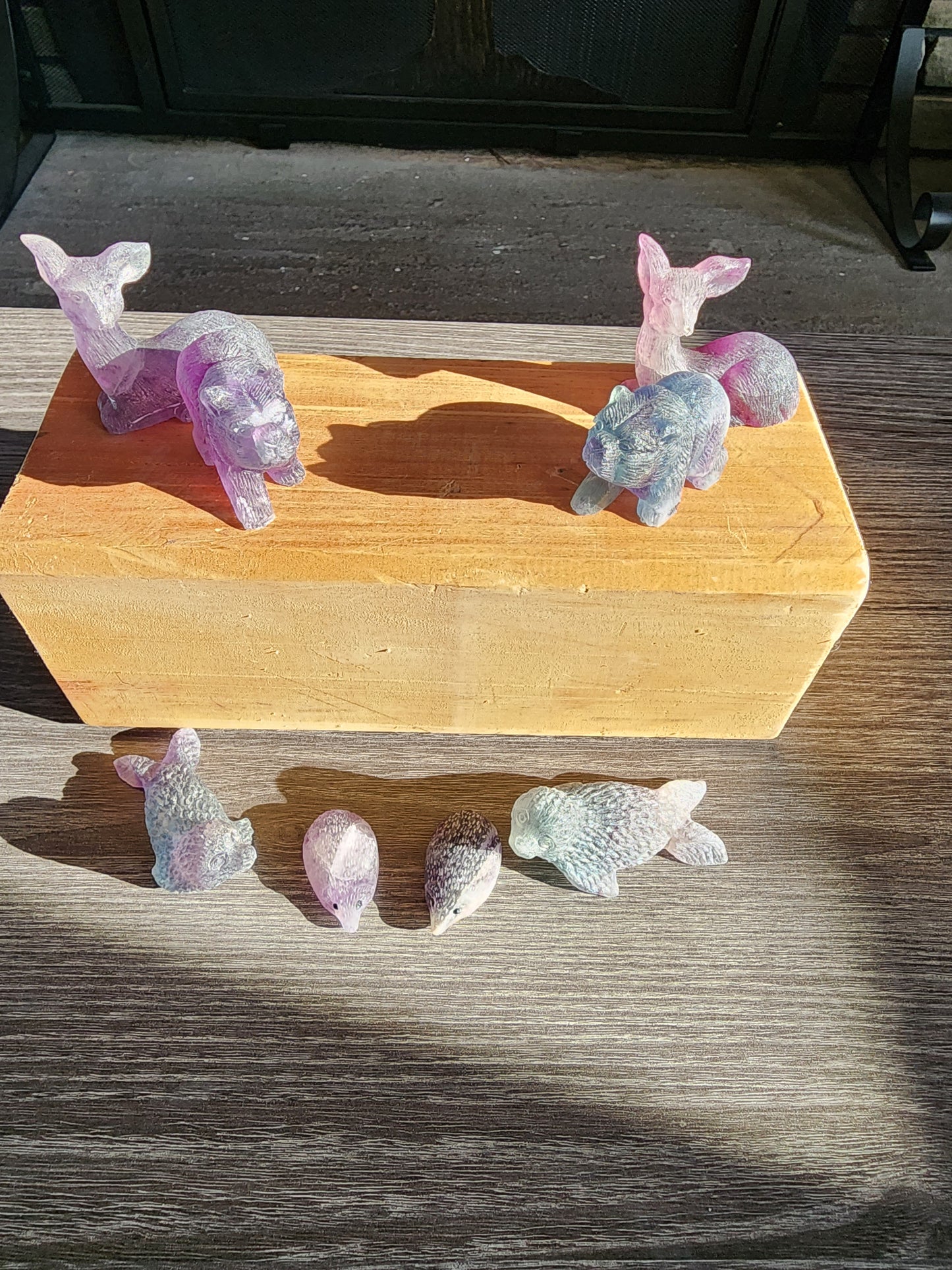 Flourite animal carvings