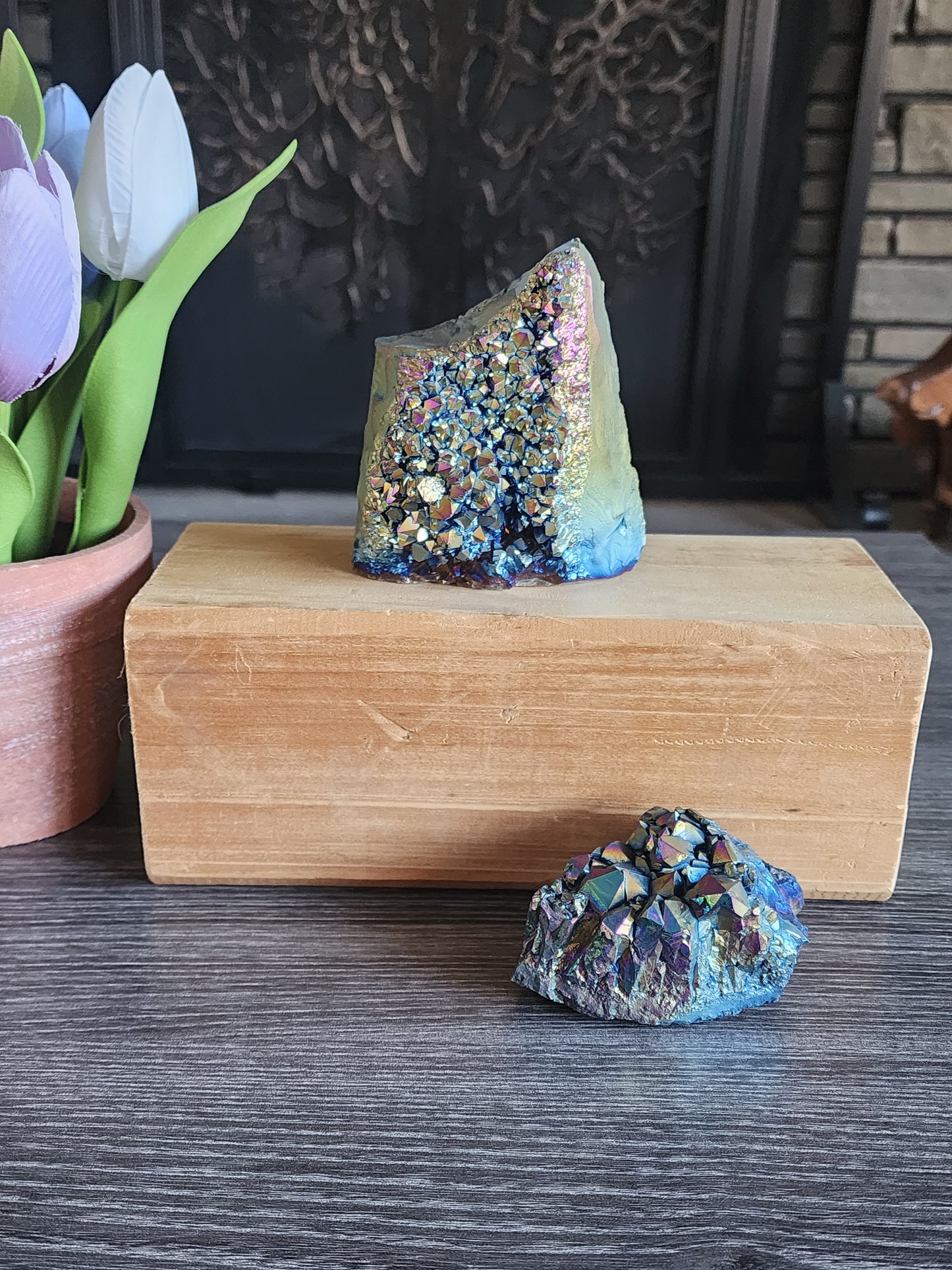 Titanium Aura Quartz Clusters