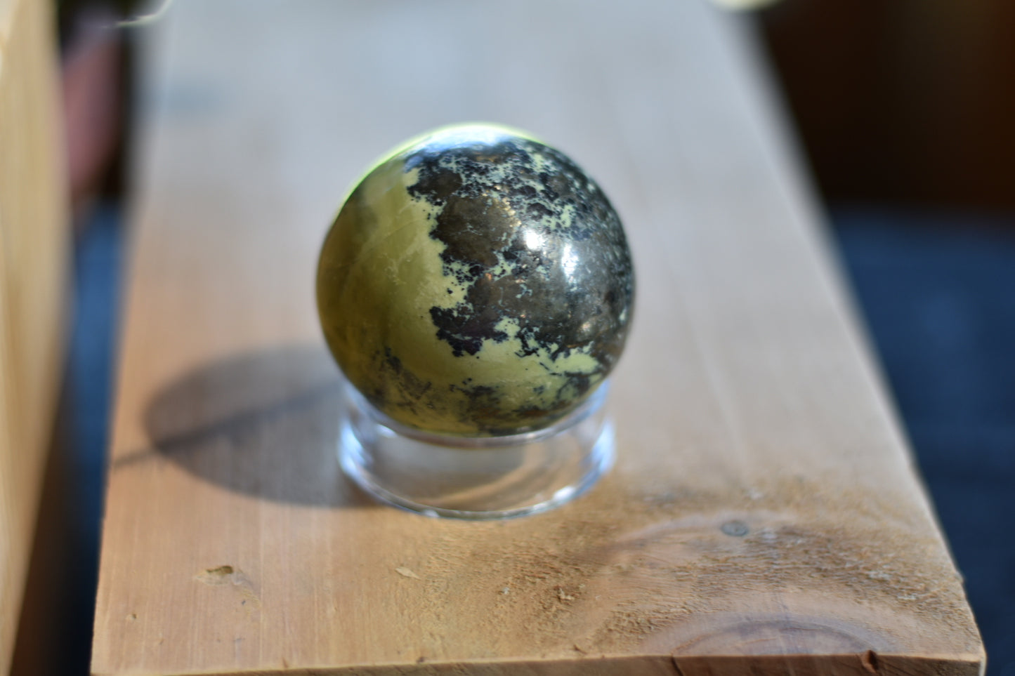 Yellow Serpentine with Pyrite inclusions 45mm Sphere