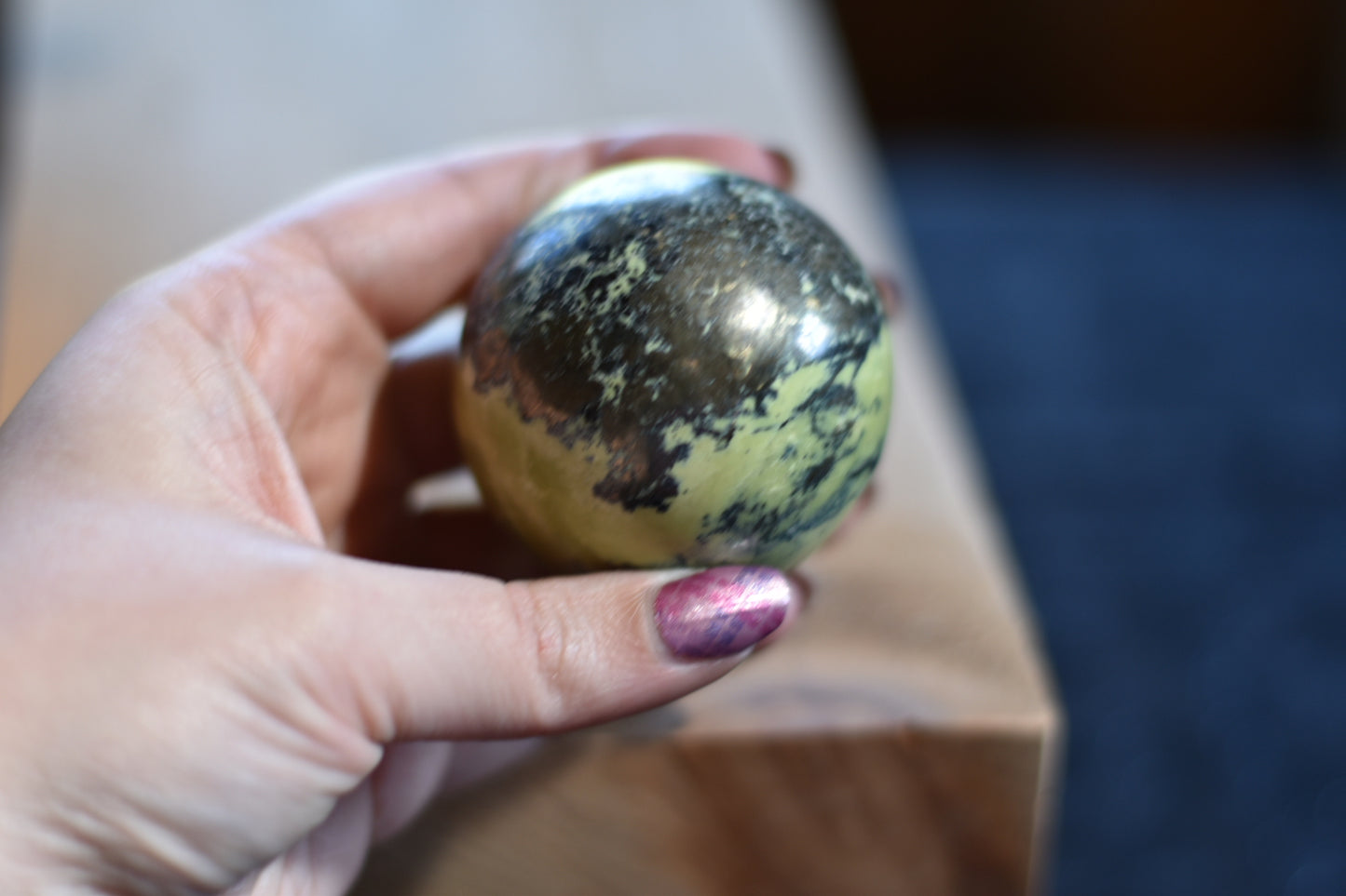 Yellow Serpentine with Pyrite inclusions 45mm Sphere