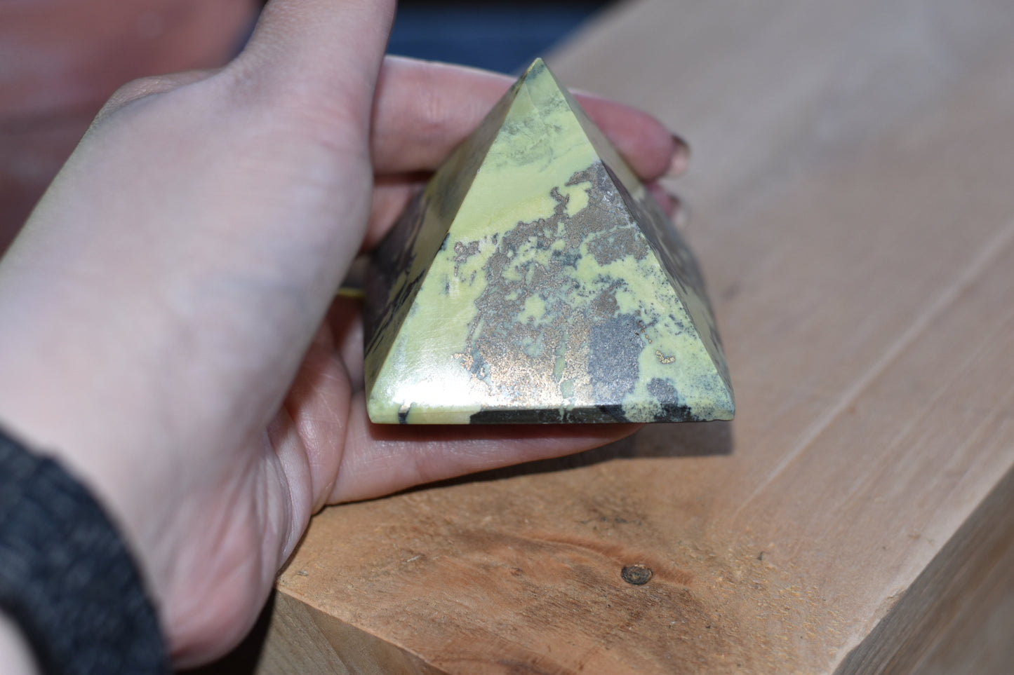 Yellow Serpentine with Pyrite inclusions Pyramids