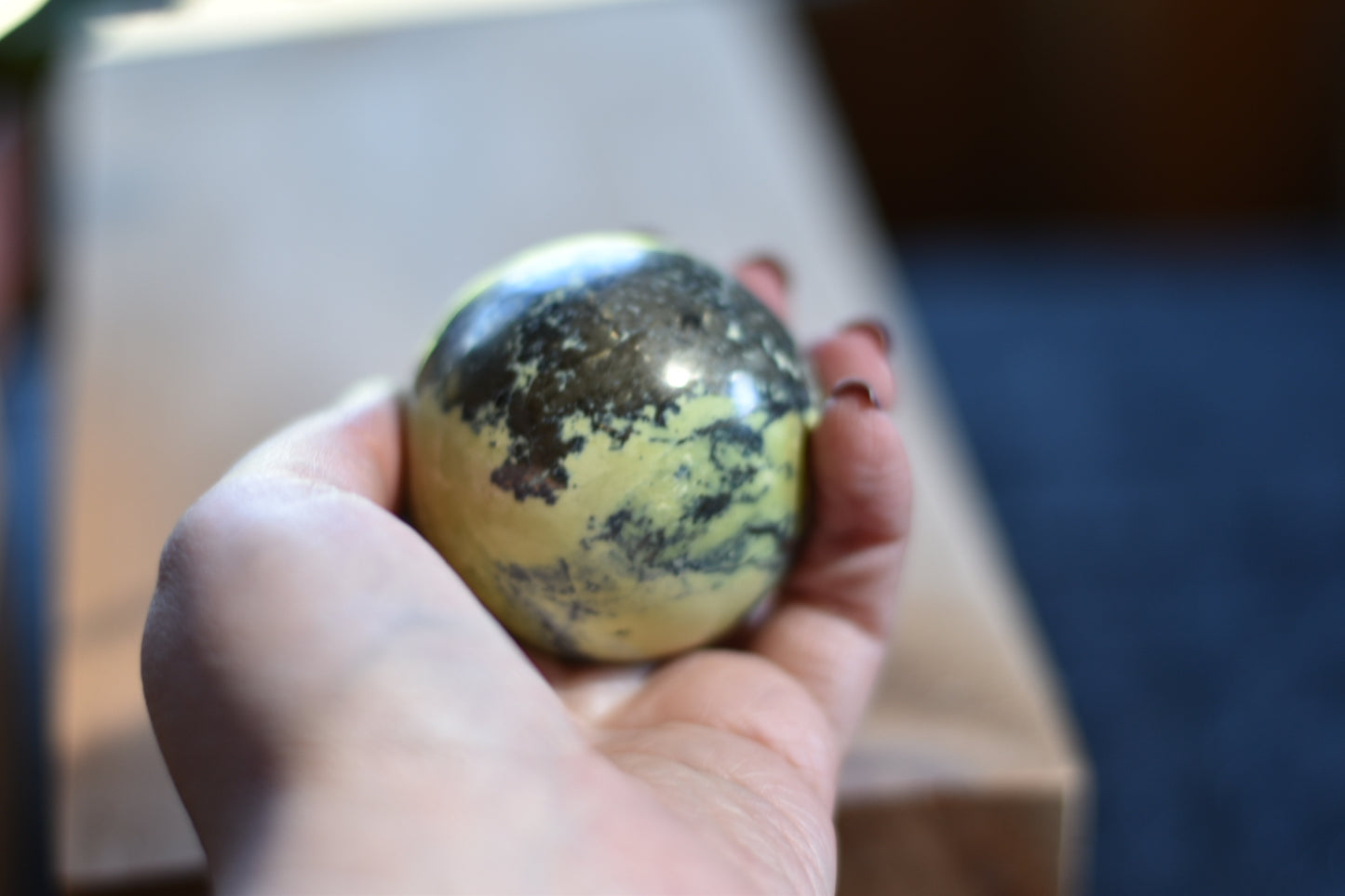 Yellow Serpentine with Pyrite inclusions 45mm Sphere
