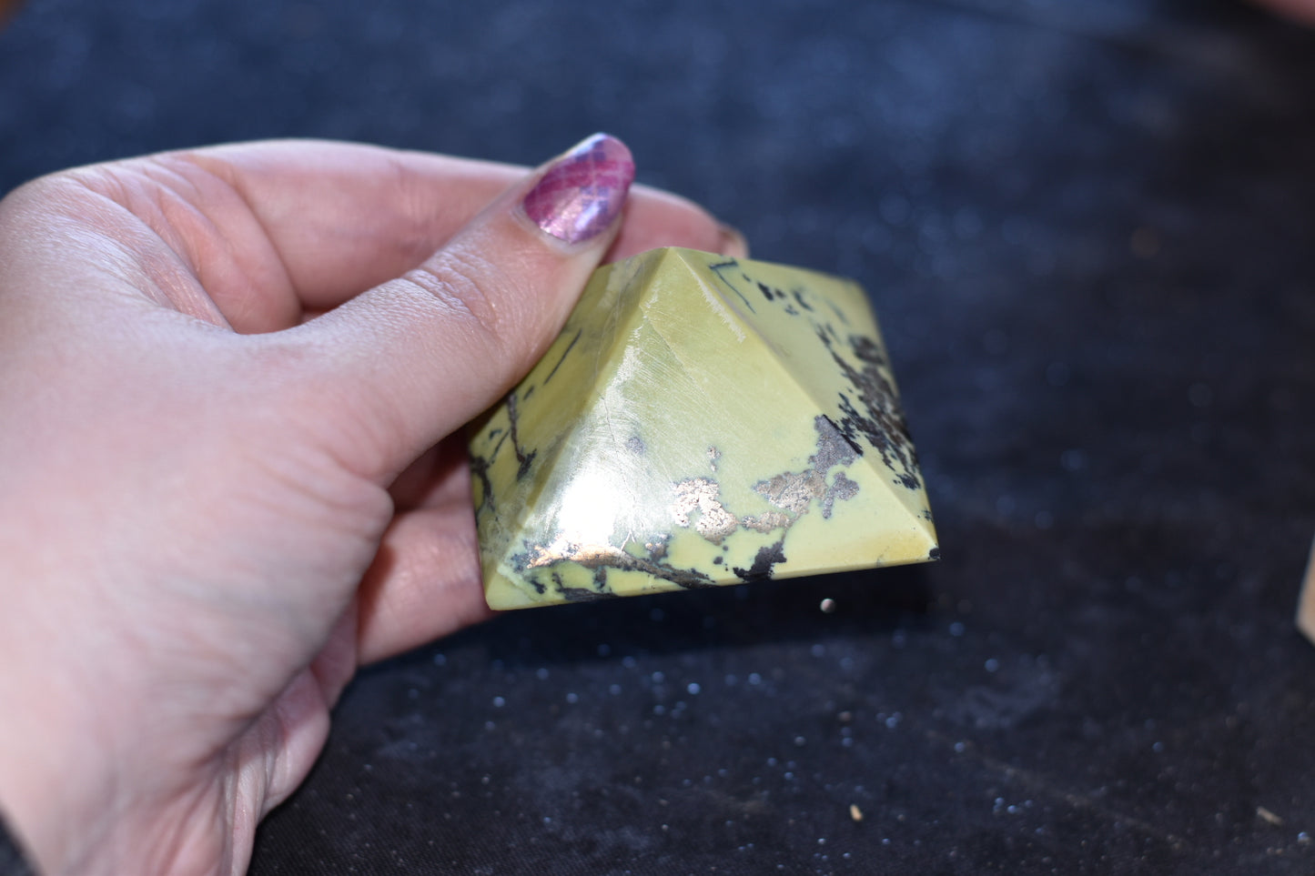 Yellow Serpentine with Pyrite inclusions Pyramids